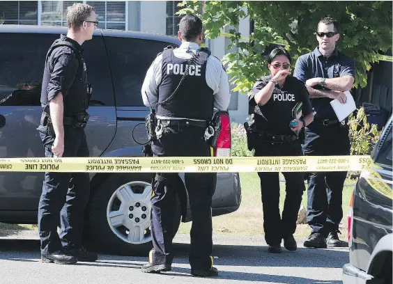  ?? PHOTOS: NICK PROCAYLO/PNG ?? On Saturday night, Surrey RCMP responded to a report of shots fired in the 14300 block of 90A Avenue. Two victims suffering from gunshot wounds were transporte­d to hospital, with one succumbing to his injuries by Sunday morning.