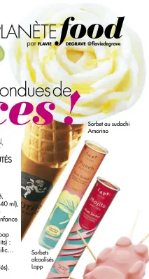  ??  ?? Sorbets alcoolisés Lapp Sorbet au sudachi Amorino