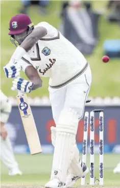  ?? (Photo: AFP) ?? West Indies Captain Jason Holder is bowled during the fourth day of the second cricket Test match between New Zealand and the West Indies at the Basin Reserve in Wellington on Monday.