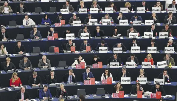  ?? FREDERICK FLORIN/AFP/GETTY IMAGES ?? Members of the European Parliament gave the green light to the Canada-EU Comprehens­ive Economic and Trade Agreement in Strasbourg, France, on Wednesday. Canada’s Parliament is also expected to ratify the deal in the coming months.