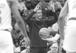  ?? Elizabeth Conley / Staff photograph­er ?? Coach Stephen Silas was called for a technical foul in Monday’s game against the Hawks. The team has been called for a technical foul in six straight games.