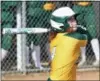  ?? RANDY MEYERS — THE MORNING JOURNAL ?? Amherst’s Lindsey Reavis hits a fly ball to right field for a base hit against Midview on April 2.