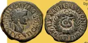  ??  ?? A bronze coin showing Tiberius. The reverse side names Sejanus before his vertiginou­s fall from grace