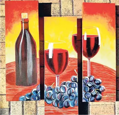  ??  ?? Roberta shows off her clean lines and use of vibrant colour in her painting ‘Wine and Dine’.