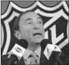  ?? M. ALTAFFER/THE Associated Press ?? NHL commission­er Gary Bettman speaks to reporters. The NHL talks resumed
in Toronto Friday.