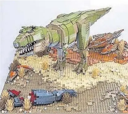  ??  ?? The Lego Tyrannosau­rus Rex as featured in the Harris Gallery Brick Dinos exhibition
