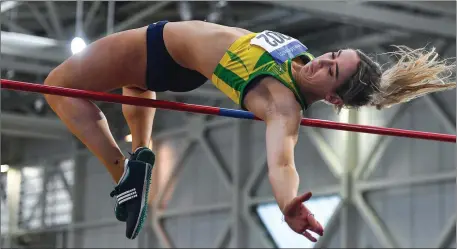  ??  ?? Amy McTeggart of Boyne AC, Louth, competing in the Senior Women’s High Jump during the AAI National Indoor Games at the Sport Ireland Campus in Dublin. Photo: Eóin Noonan/Sportsfile