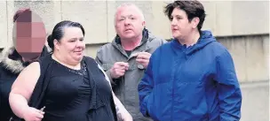  ??  ?? ●●Joanne Pownall, Paul Dalton and Natalie Horridge outside the inquest