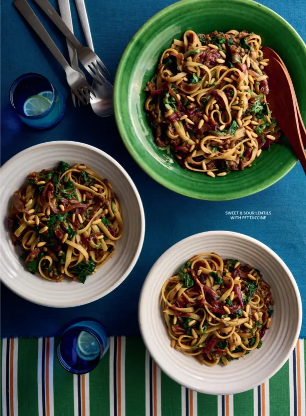  ?? ?? SWEET & SOUR LENTILS WITH FETTUCCINE