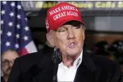  ?? MATT FREED — THE ASSOCIATED PRESS ?? Former President Donald Trump speaks at the East Palestine Fire Department in East Palestine, Ohio, on Wednesday as he visits the area in the aftermath of the Norfolk Southern train derailment.