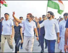  ?? HT PHOTO ?? Aaditya Thackeray walked with Rahul Gandhi for around seven kilometres.