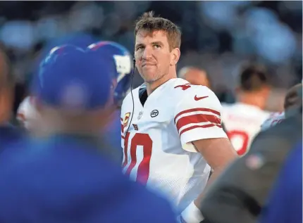  ?? CARY EDMONDSON/USA TODAY SPORTS ?? After his consecutiv­e starts streak ended at 210 games when he was benched in Week 13, Giants quarterbac­k Eli Manning might get the start Sunday against the NFC East rival Cowboys.