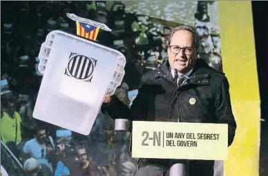  ?? RUBEN MORENO GARCIA / AP ?? El president Torra, el viernes por la noche en Lledoners, en el acto contra la decisión de la Fiscalía