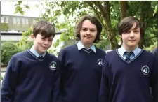  ??  ?? St Brendan’s College Junior certificat­e students Sean Myers, Donal O’Connell and Ben Lyne.