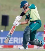  ?? (AFP) ?? Pakistan's captain Babar Azam plays a shot during the fourth T20I match against South Africa at SuperSport Park in Centurion on Friday