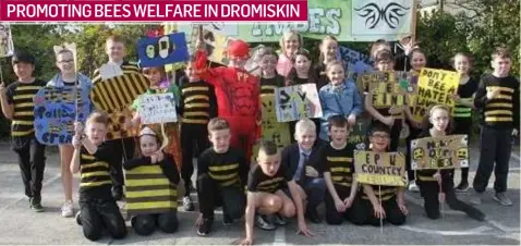  ??  ?? The centre of Dromiskin was brought to a standstill on the evening of Friday 21 May when the 3rd class Blackthorn­s from St Peter’s NS paraded to the village green and entertaine­d a large crowd of parents and interested onlookers. They were promoting...