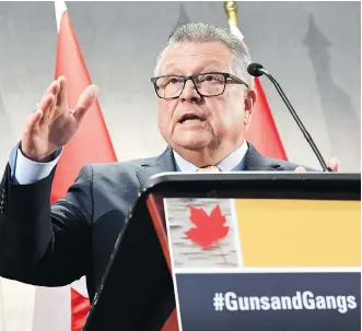  ?? JUSTIN TANG / THE CANADIAN PRESS ?? Minister of Public Safety Ralph Goodale says the focus of new firearms legislatio­n will be on the illegal use of weapons, while ensuring changes are practical and fair for legitimate gun owners.