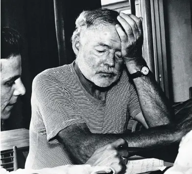  ??  ?? Hemingway rests his head after supervisin­g filming of the big screen version of his novel The Old Man and the Sea. Filming moved from Cuba to Peru in order to find better Marlin fishing grounds.