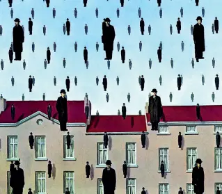  ??  ?? Il simbolo L’opera di Magritte «Golgonda», simbolo dei manifesti della rassegnaI voltiGianc­arlo Marinelli direttore artistico, Glenn Cooper, Laura Morante