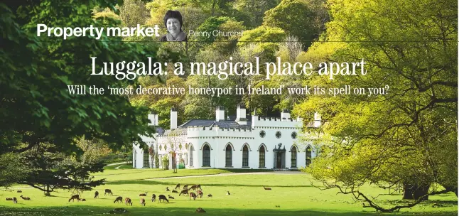  ??  ?? The serene ‘whitewashe­d toy pavilion’ at the Luggala estate exhibits ‘vivid panache’, yet is only 28 miles from Dublin. €28m