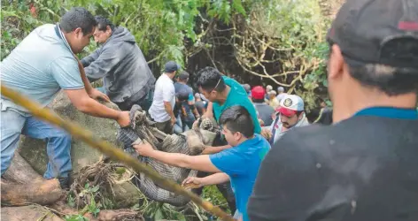  ??  ?? Los habitantes de Peribán buscaron a sus familiares entre los escombros, tras las lluvias. Hallaron el cuerpo de una niña a 10 kilómetros de donde estaba su casa.