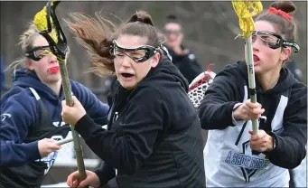  ?? CHRIS CHRISTO — BOSTON HERALD ?? WEYMOUTH, MA -February 26, 2023 Southfield’s Lauren Kirk carries the ball during the Shot For Life charity lacrosse game.