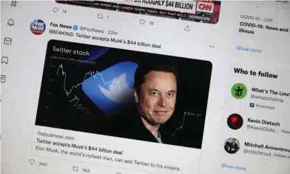  ?? Photograph: Scott Olson/Getty Images ?? ‘Fundamenta­lly, Musk is buying Twitter at a time when the written word is going away.’