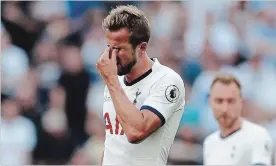  ?? ASSOCIATED PRESS FILE PHOTO ?? Harry Kane reacts after missing an opportunit­y to score against Newcastle United at Tottenham Hotspur Stadium in London on Sunday.