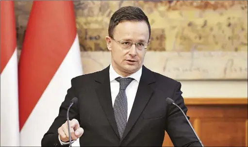  ?? Ảnh: HUNGARY TODAY* ?? Bộ trưởng Ngoại giao Hungary Peter Szijjarto bày tỏ lo ngại về giá trần áp với dầu mỏ Nga.