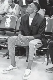  ?? [AP PHOTO] ?? Oklahoma City guard Russell Westbrook took 3-point shots during a light practice Wednesday in Los Angeles. The Thunder did not say if Westbrook, who is recovering from knee surgery, would play Friday night against the Clippers.