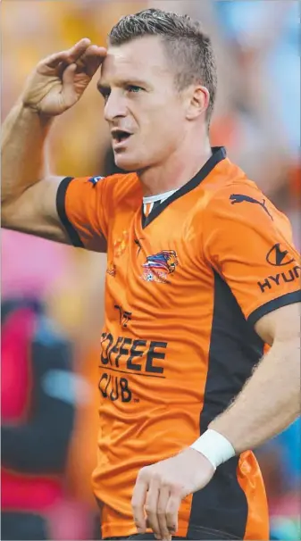  ?? Picture: CHRIS HYDE ?? Brisbane Roar star Besart Berisha, one of the hottest strikers in the A-League, after scoring the match-winner against Perth Glory at Suncorp Stadium yesterday