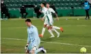  ?? Photograph: Ramon/EPA ?? Thibaut Courtois looks dismayed after being beaten by Fidel’s penalty which earned struggling Elche a draw with Real Madrid.