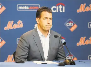  ?? Elsa / Getty Images ?? New York Mets general manager Brodie Van Wagenen answers questions during a press conference.
