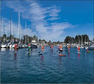  ?? TRUDIE RANSOM — CONTRIBUTE­D ?? More than 60 paddlers participat­ed in Santa SUP-ing, a fundraiser Ransom organized for Second Harvest Food Bank in December 2020.