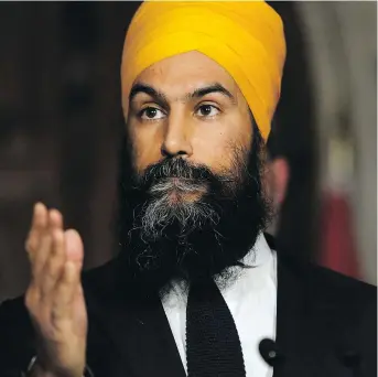  ?? PATRICK DOYLE / THE CANADIAN PRESS ?? NDP leader Jagmeet Singh speaks to reporters on Parliament Hill in April. A recent poll puts NDP support at 11.8 per cent.