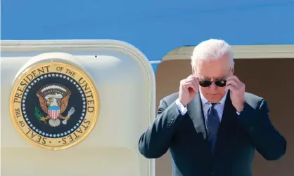  ??  ?? President Joe Biden arrives in Geneva, Switzerlan­d, ahead of a meeting with Vladimir Putin. Photograph: Denis Balibouse/Reuters