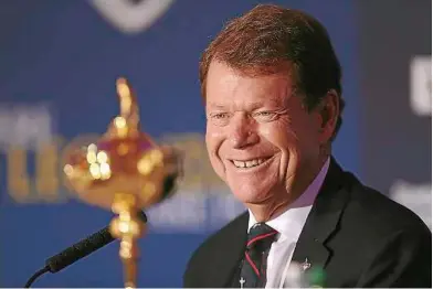  ??  ?? Veteran captain: Tom Watson smiles during a press conference marking one year to go until the 2014 Ryder Cup competitio­n at Gleneagles Golf Course in Perthshire, Scotland, on Tuesday. — AFP