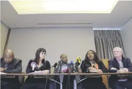  ?? Picture: Tracy Lee Stark ?? LEADERS. From left: Mosiuoa Lekota of Cope, ACDP chair Jo-Ann Downs, Mmusi Maimane of the DA, Nonhlanhla Makhuba of IFP, and FF+ leader Pieter Groenewald at a press briefing yesterday.