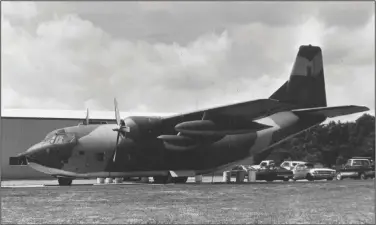  ??  ?? A C-123K cargo plane, like this one, was outfitted at the Mena airport and “flew with various cameras … to obtain photograph­ic evidence of the Sandinista­s in the act of smuggling narcotics,” according to an entry in the Encycloped­ia of Arkansas. (Arkansas Democrat-Gazette file photo)