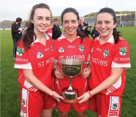  ??  ?? Sisters Carol, Ann Marie and Kathleen Coleman celebratin­g St Nathy’s win in the Sligo LGFA Senior Chanmpions­hip last Saturday. Pic; Carl Brennan.