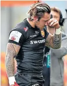  ??  ?? Bloodied: Exeter wing Jack Nowell was hurt against Newcastle on Saturday