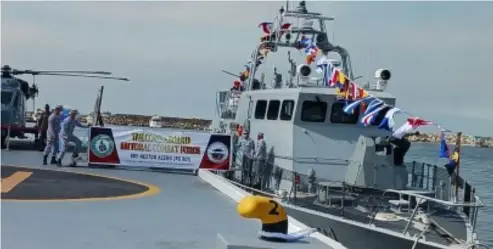  ?? PNA/PRIAM NEPOMUCENO PHOTO ?? SERVICE-READY▪ Israeli-made fast attack interdicti­on craft BRP Nestor Acero, one of the Philippine Navy’s two new missile boats, is docked at the Naval Station Jose Andrada, Roxas Boulevard, Manila on Monday (Nov▪ 28, 2022)▪ The BRP Nestor Acero and another missile boat BRP Lolinato To-ong are the first two out of the nine FAICS-MS acquired by the Philippine­s from Israel Shipyards Limited for PHP10 billion▪