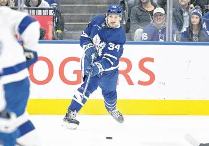  ?? USA TODAY SPORTS ?? Toronto Maple Leafs forward Auston Matthews (34) shoots the puck against Tampa Bay Lightning in game one of the first round of the 2022 Stanley Cup playoffs at Scotiabank Arena recently.