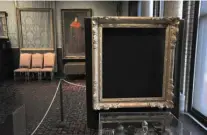  ?? Associated Press ?? left Empty frames from which thieves took “Storm on the Sea of Galilee,” left background, by Rembrandt and “The Concert,” right foreground, by Vermeer, remain on display March 11, 2010, at the Isabella Stewart Gardner Museum in Boston.