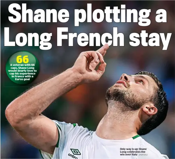  ?? SPORTSFILE ?? Only way is up: Shane Long celebrates the win over Italy