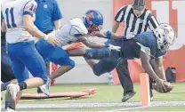  ??  ?? Chaminade Madonna running back Willie Davis scores a touchdown in the victory against King’s Academy at Camping World Stadium.