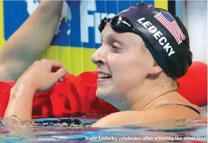  ??  ?? Katie Ledecky celebrates after winning the 400m final