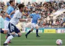  ??  ?? ‘King Kazu’, right, seen haring into the box last month in just his 36th season as a pro. Photograph: Jiji Press/AFP/Getty