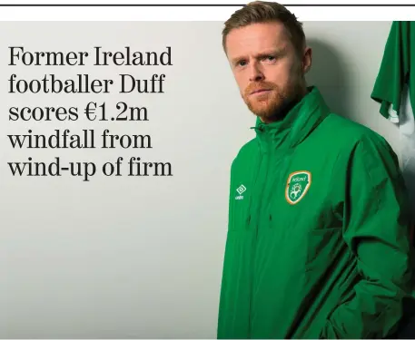  ??  ?? Football star Damien Duff, who received the final payment from his UK commercial firm in February this year