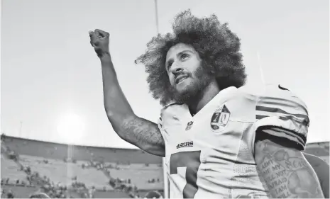  ?? ROBERT HANASHIRO, USA TODAY SPORTS ?? Quarterbac­k Colin Kaepernick raised awareness of social issues through protests during the 2016 season, when he made 11 starts for the 49ers.